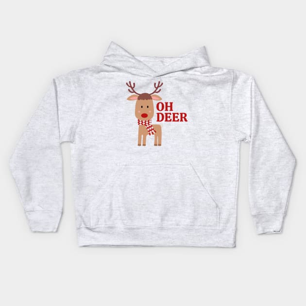 Oh Deer - Cheery RudoReindeer Festive Tee Kids Hoodie by thejamestaylor